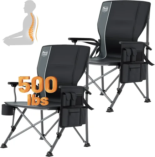 Vista 11 de TIMBER RIDGE Silla de campamento de aluminio de gran tamaño con soporte lumbar de hasta 500 libras, silla plegable de respaldo alto resistente