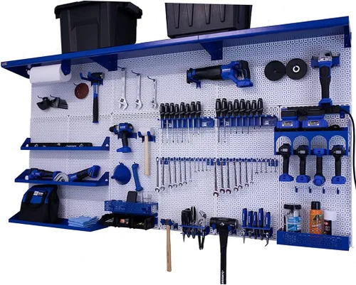 Vista 17 de OmniWall Weekend Warrior XL - Sistema de organización de pared de metal (negro/azul)