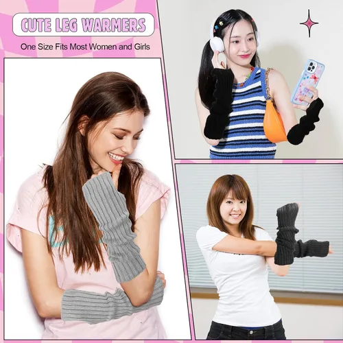 Vista 5 de Berlune 6 pares de mangas de brazo kawaii para mujer y niñas, calentadores de brazos de estilo japonés Y2K para disfraz escolar, 6