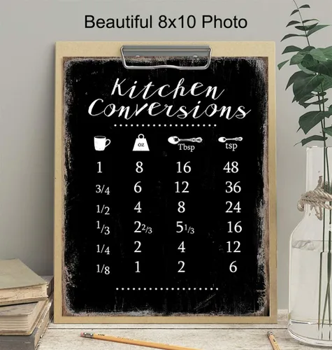 Vista 3 de Decoración artística de pared para cocina, comedor, cafetería, restaurante, tabla de conversión de medidas para cocinar, hornear, decoración rústica
