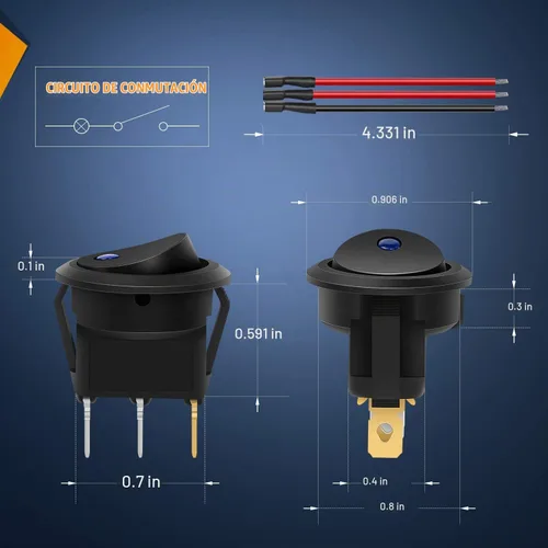 Vista 2 de Nilight Interruptor de palanca basculante de 12 piezas, 3 pines 12V 20A con cable, luz LED redonda, interruptores de encendido y apagado SPST