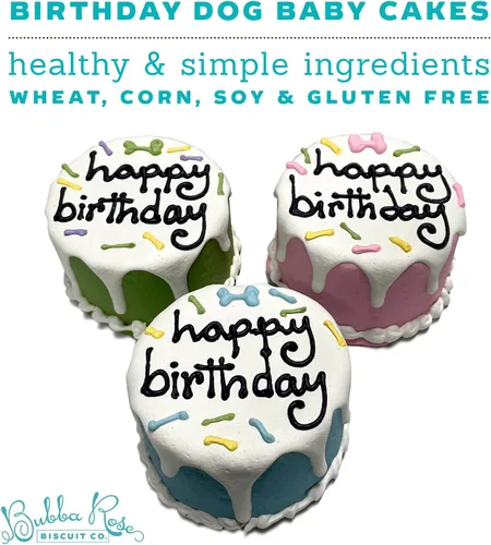 Vista 3 de Bubba Rose Biscuit Company: Blue Dog Birthday Baby Cake - Textura crujiente de galletas - Golosina natural gourmet para mascotas - Pastel