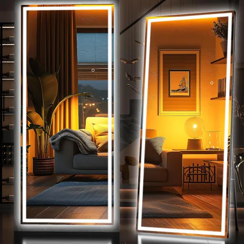 Vista 27 de Hasipu - Espejo de cuerpo entero con luces, 56 x 16 pulgadas, espejo de pie con led para montaje en pared para sala de estar, dormitorio
