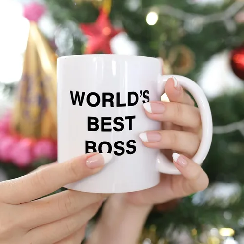 Vista 6 de Taza "World's Best Boss", Taza de Café The Office de 11 oz, Taza de Cerámica de 11 oz, Idea Divertida y Única, Regalos para Oficina, Jefes y Jefas