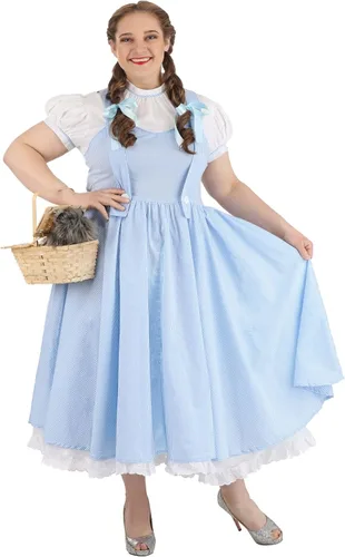Vista 4 de Fun Costumes Disfraz de Halloween de Dorothy para mujer Vestido a cuadros azul para adultos Kansas Girl con lazos para el pelo