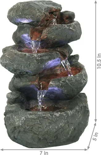 Vista 8 de sunnydaze Stacked Rocas mesa Fuente de agua con luces LED, 10.5 inch Rock Water Fountain with Calm Sounds for Meditation, Indoor Desk Water