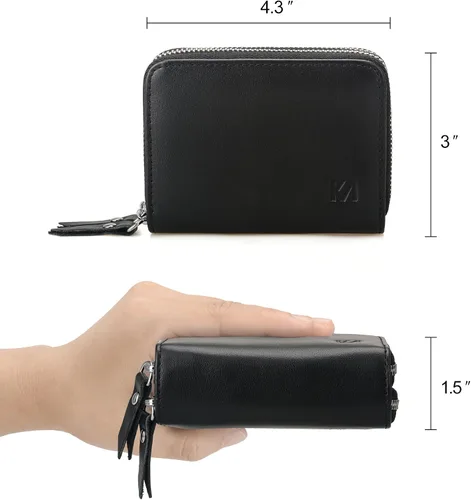 Vista 3 de KM Legend Cartera para mujer, delgada, con bloqueo RFID, tarjetero con ventana de identificación, monederos compactos con doble cremallera