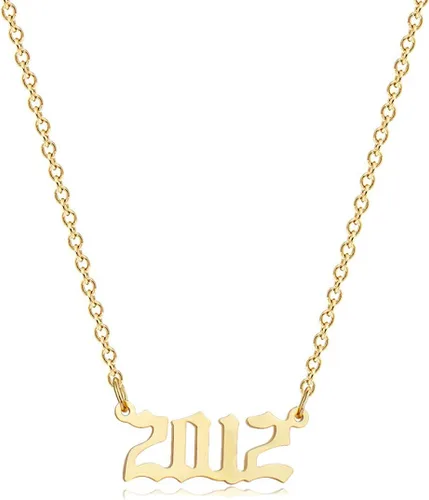 Vista 9 de Collar de acero inoxidable chapado en oro de 18 quilates, con número de cumpleaños, aniversario, joyería memorable para mujer
