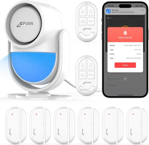 Vista 11 de CPVAN Alarma con sensor de movimiento WiFi, detector de movimiento PIR inteligente de 125 dB con alertas de aplicación de teléfono, sistema