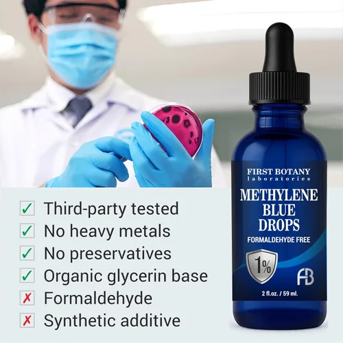 Vista 2 de Gotas azul de metileno grado farmacéutico – Grado USP, suplemento dietético de salud cerebral probado por terceros para humanos, sin formaldehído