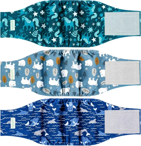 Vista 22 de Pañales para perro macho Wegreeco, lavables (paquete de 2), envoltorio para vientre lavable para perro macho, multicolor/fantasía (JEANS)