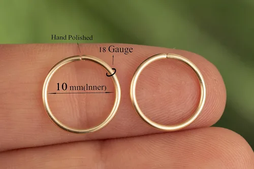 Vista 25 de Aretes de aro de oro de plata – Aretes de aro para mujer, dos piezas de aros de plata fina rellenos de oro, aro de hélice, anillo de tragus, aro