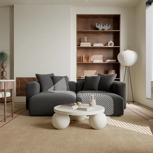 Vista 4 de Acanva - Sofá seccional modular convertible en forma de L de corduroy, sofá de esquina de 4 plazas con combinación libre, convertible a cama diurna