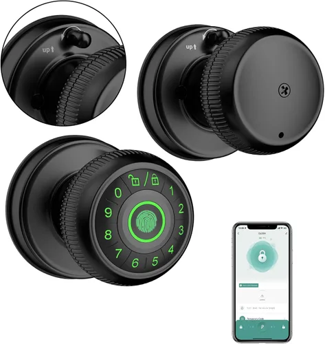 Vista 10 de Cerradura de puerta de huellas dactilares, perilla de puerta inteligente con teclado de contraseña, perilla de puerta con estampado de dedos, Negro