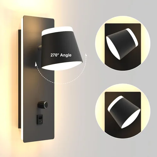 Vista 3 de Sytmhoe Aplique de pared LED con interruptor de atenuación, moderna lámpara de pared regulable con puerto USB + tipo C, iluminación montada