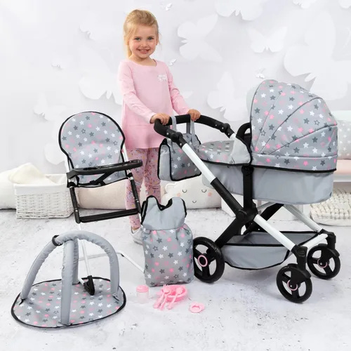 Vista 6 de Bayer Xeo - Juego de cochecito de muñeca de 11 piezas, cochecito con accesorios para muñecas de 18 pulgadas