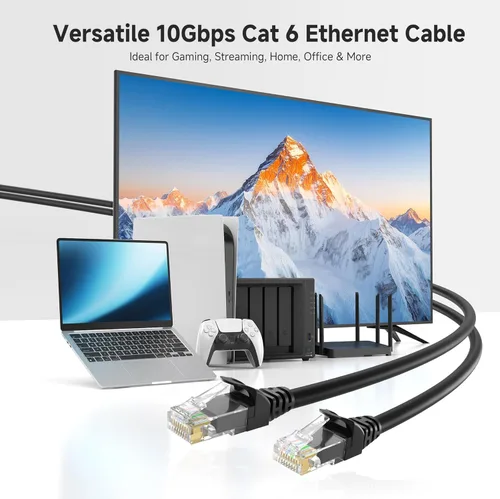 Vista 2 de Cable Matters - Cable Ethernet Cat 6 sin enganches de 10 Gbps, cable corto Cat 6, cable Cat6, cable Ethernet, negro