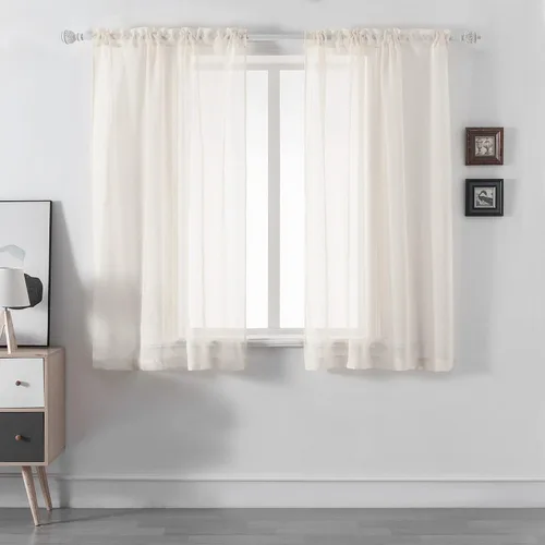Vista 22 de DUALIFE - Cortinas transparentes de 54 pulgadas de largo, paneles de privacidad de gasa para ventanas, cortinas de lino semitransparentes