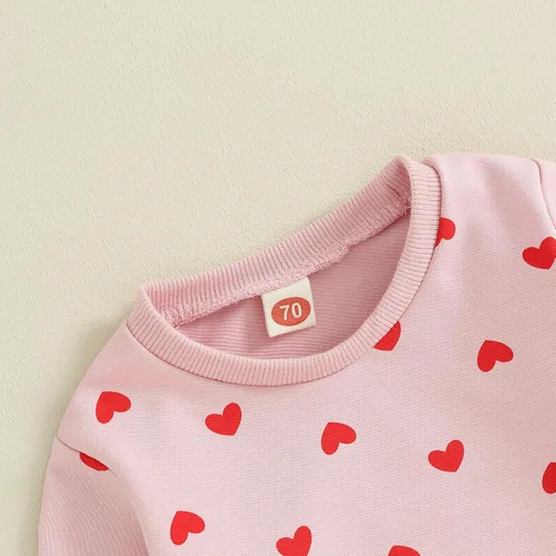 Vista 4 de ICECTR Conjunto de 2 piezas de sudadera de manga larga con estampado de corazón para bebés, niños y niñas, ropa casual