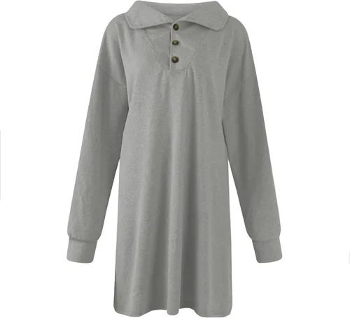 Vista 5 de Vestidos de mujer Otoño Invierno Color Sólido Solapa Botón Manga Larga Suéter Casual Vestido