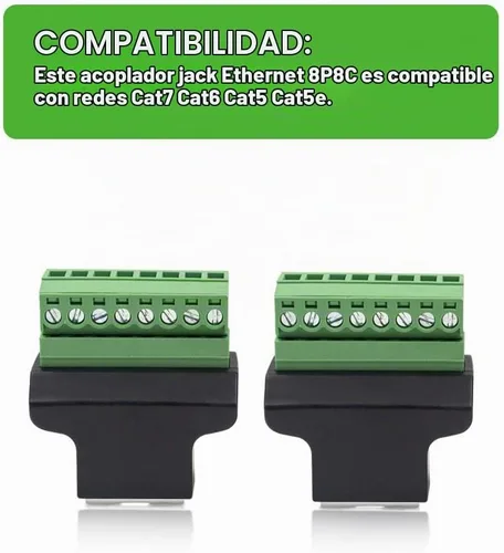 Vista 4 de Poyiccot RJ45 Breakout, conector adaptador de terminal de tornillo RJ45, paquete de 2 conectores hembra 8p8c a conector de terminal de tornillo de 8