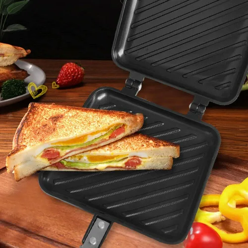 Vista 2 de Estink Sartén de doble cara, sartén de aleación de aluminio, sartén de doble cara, sartén antiadherente de fondo plano para tostadora, desayuno