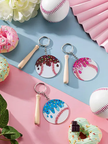 Vista 4 de Taiyin 18 juegos de llaveros acrílicos de béisbol y sóftbol a granel para bolsa de pelotas de bricolaje, regalos de fiesta deportiva, mini dijes