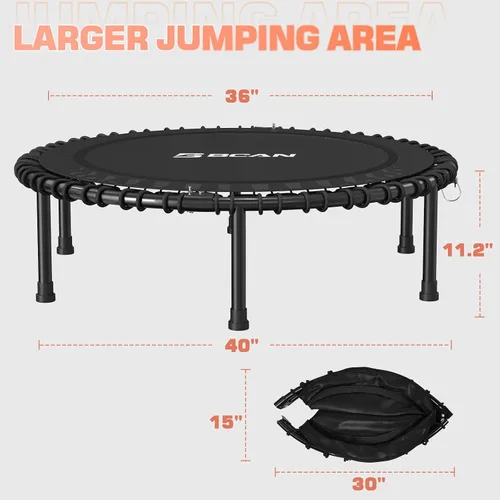 Vista 8 de BCAN 450/550LBS Mini Rebounder Trampoline for Adults, 40"/48" Foldable Fitness Trampoline with Bungees, Quiet & Stable Exercise Trampoline