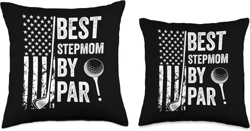 Vista 3 de Best Dad By Par Golfing Apparel by AlphaONE Best Stepmom by Par USA Flag Mother's Day Golfing Mom Throw Pillow, 16x16, Multicolor