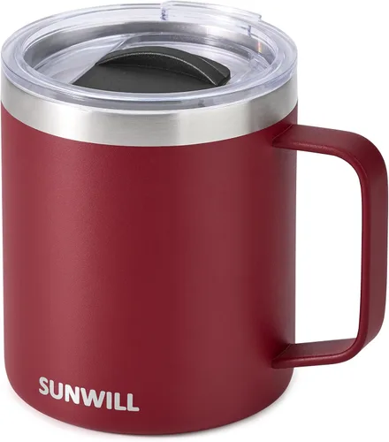 Vista 18 de SUNWILL - Taza de café de viaje con tapa, taza aislada con asa, taza de acero inoxidable de 14 oz para hielo, agua, té, color oro rosa