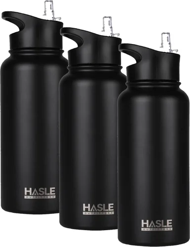 Vista 66 de HASLE OUTFITTERS Botella de agua aislada de 22 onzas, botella de agua de acero inoxidable de doble pared de boca ancha con tapa de popote y tapa