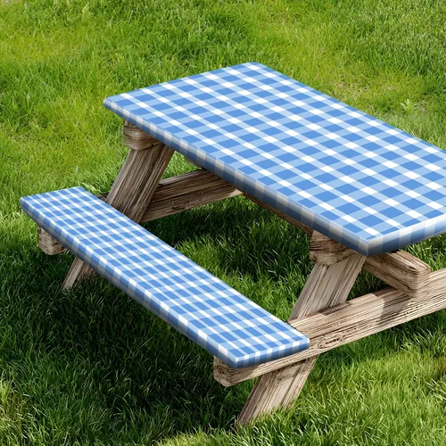 Vista 10 de Funda para Mesa de Picnic y Fundas para Bancos, Mantel Ajustado con Borde Elástico, Resistente al Agua y Aceite, para Exteriores, Jardín, Camping