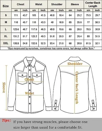 Vista 6 de COOFANDY Camisas vaqueras occidentales de manga larga de algodón con botones y bolsillos para hombre