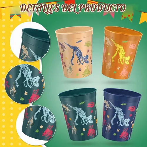 Vista 3 de Nuanchu Paquete de 24 vasos de plástico para fiesta de dinosaurios, suministros de cumpleaños, vaso de dinosaurio reutilizable para decoración