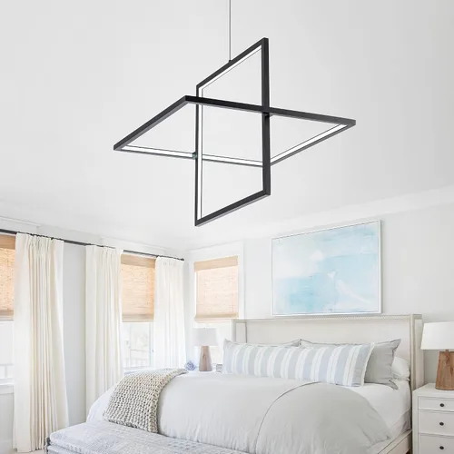 Vista 5 de Lámpara de araña LED moderna cuadrada, color negro, 65 W