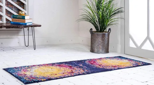 Vista 3 de Unique Loom Jardin Collection - Alfombra para múltiples áreas, abstracta, vibrante., Polipropileno, Multi/azul marino.