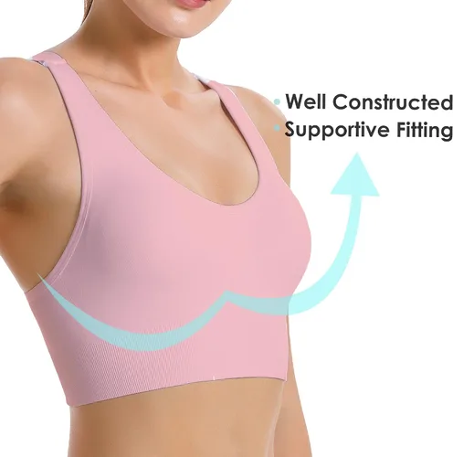 Vista 4 de Evercute - Brasier deportivo para mujer, con relleno, tirantes cruzados y sin costuras, brasier de soporte medio para alto impacto, ideal para yoga