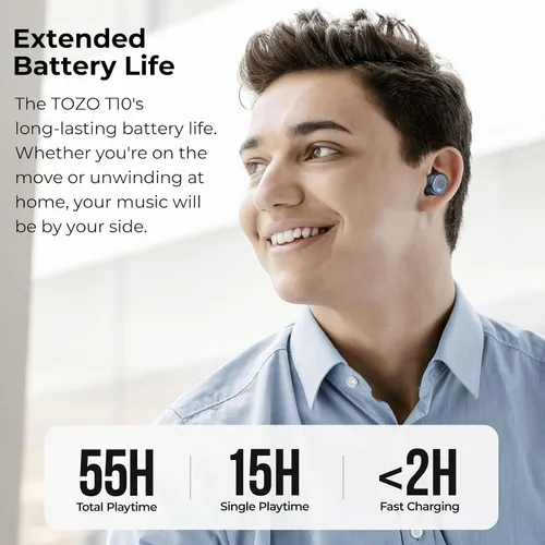Vista 6 de TOZO S4 AcuFit One Smartwatch Bluetooth Talk Dial Fitness Tracker Negro + Auriculares inalámbricos T10mini Auriculares Bluetooth 5.3 Nueva versión