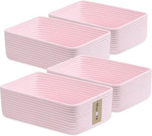 Vista 26 de MiniArk Cestas organizadoras grandes poco profundas de 15 x 11 x 5.1 pulgadas, contenedores de almacenamiento tejidos de cuerda para baño, estantes
