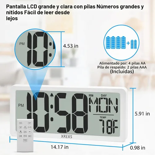 Vista 5 de XREXS Reloj de pared digital de 14.17" con retroiluminación