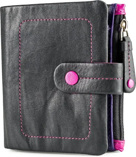 Vista 2 de Visconti Mojito M77 - Cartera compacta de piel suave, multicolor, 3.5 x 4.3 pulgadas, Negro Multi, Cartera con cremallera