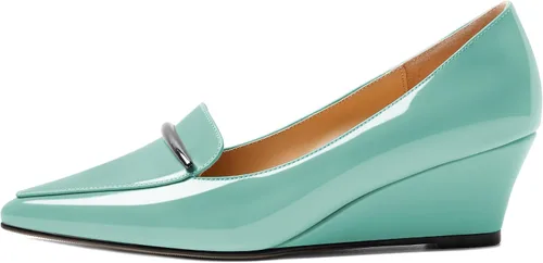 Vista 2 de Tacones de cuña baja para mujer, zapatos de vestir con barra de metal de 2 pulgadas