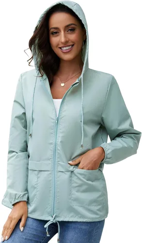 Vista 5 de Chubasqueros para mujer, rompevientos, impermeable, ligera, con capucha, para exteriores, tallas S-XXL