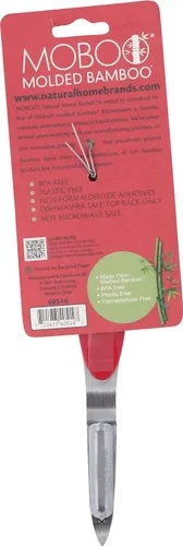 Vista 2 de Natural Home Pelador moldeado de bambú y acero inoxidable, rojo cereza