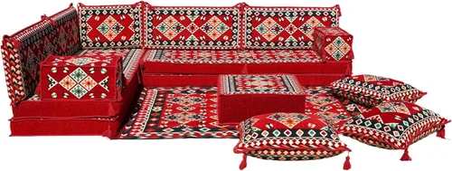 Vista 12 de arabicsofa Juego de asientos Jalsa en forma de L – Majlis árabe hecho a mano con almohadas de respaldo