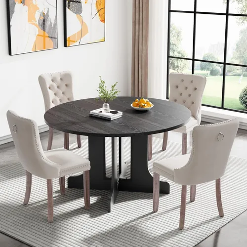 Vista 99 de Juego de mesa de comedor extensible marrón de 63 a 78.74 pulgadas para 4, juego de mesa de comedor de 5 piezas con 4 sillas, mesa de cocina