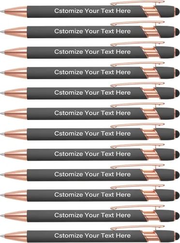 Vista 19 de Kingluu 12 bolígrafos personalizados con punta de lápiz capacitivo, grabado gratis, tinta negra, bolígrafo personalizado con tu nombre, logotipo