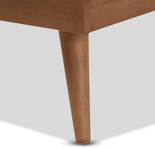 Vista 6 de Baxton Studio Karine Mid-Century - Marco de cama de madera con acabado marrón nogal, tamaño queen