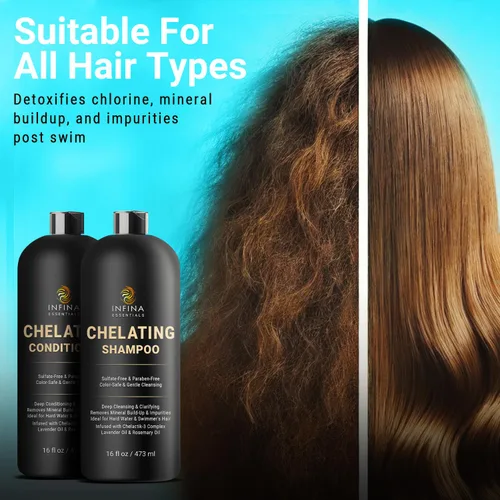 Vista 5 de INFINA ESSENTIALS Champú y acondicionador clarificante quelante para eliminación de agua dura y cloro 16 onzas líquidas Champú desintoxicante