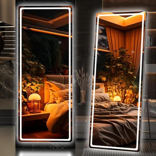 Vista 15 de Hasipu - Espejo de cuerpo entero con luces, 56 x 16 pulgadas, espejo de pie con led para montaje en pared para sala de estar, dormitorio